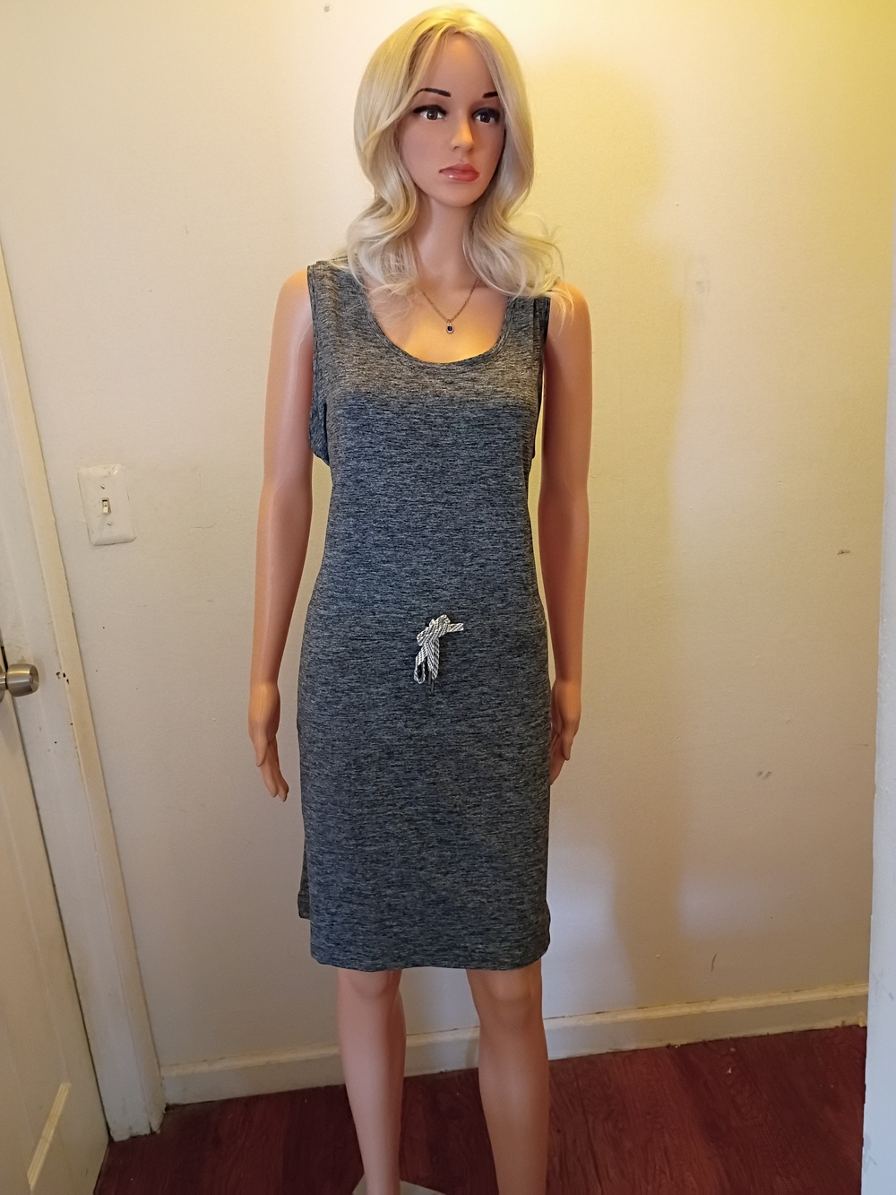 *NWT* Sleeveless Gray Midi Knit Dress with Waist Tie